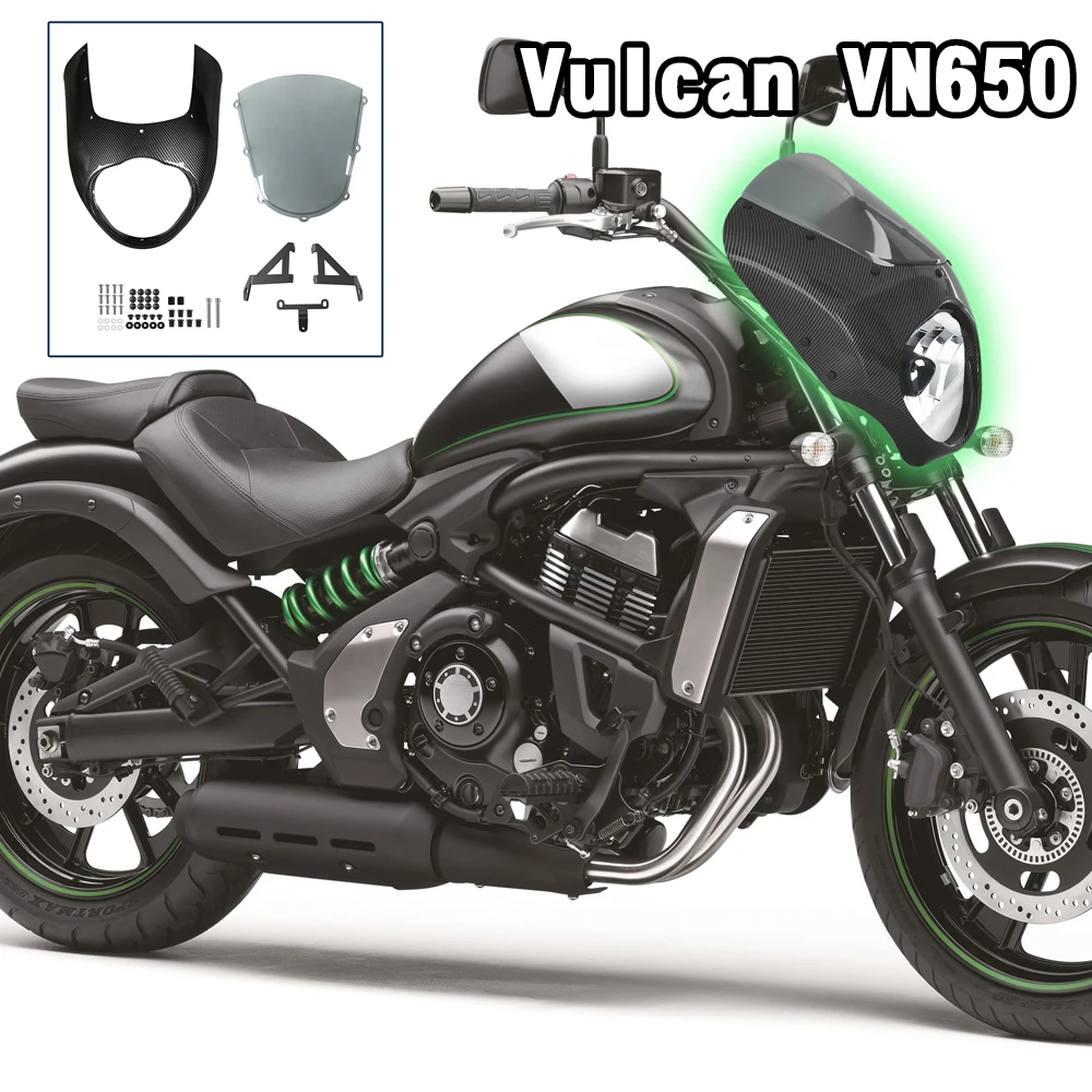 VN650 Motorcycle Front Headlight Cover Cafe Racer Retro Fairing For Kawasaki Vulcan S EN650 2015-2024 Windscreen Windshield