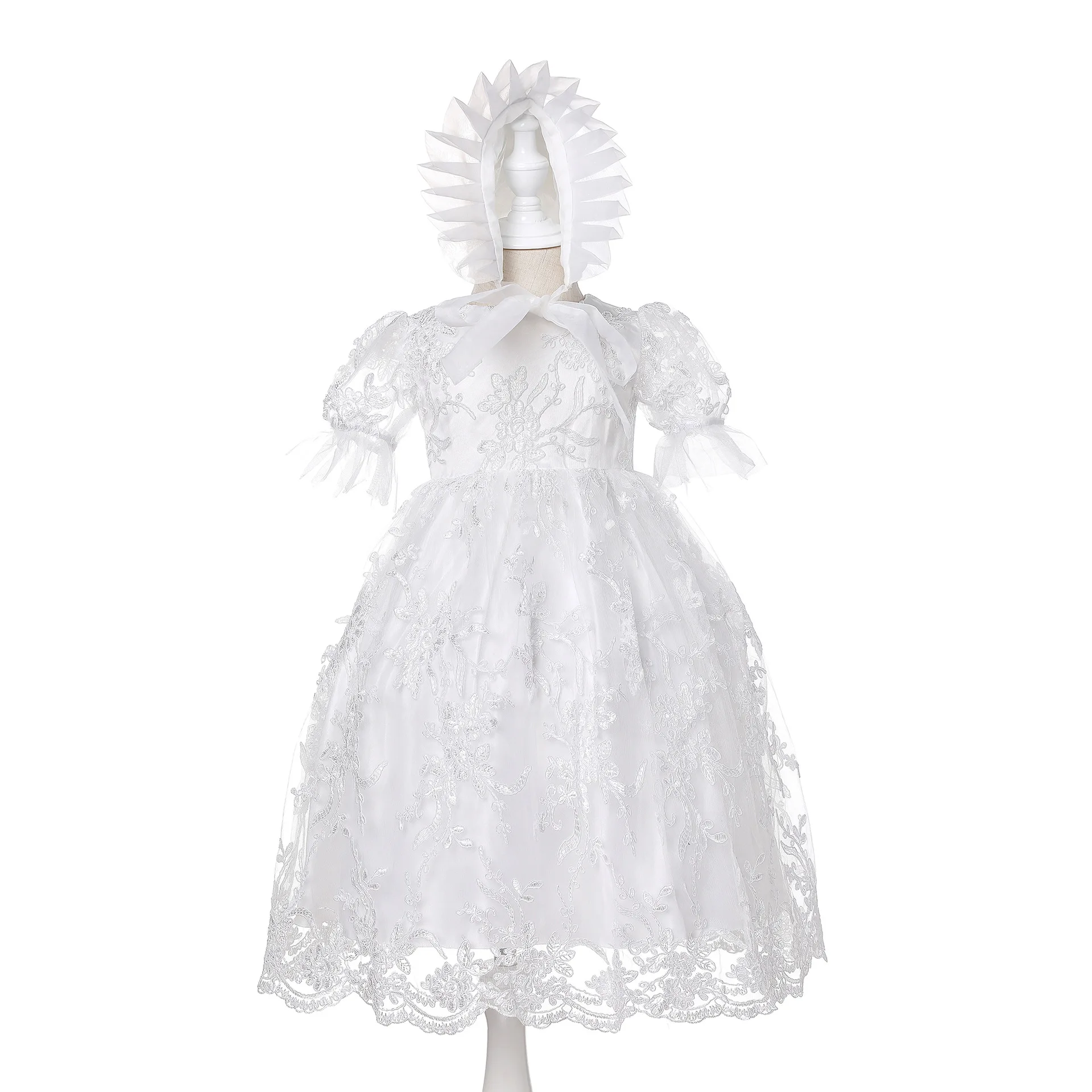 Long White Baby Girls Dresses Baptism Baby Girl 1 Year Birthday 2pcs Baptism Clothes Christening Gown RBF184016