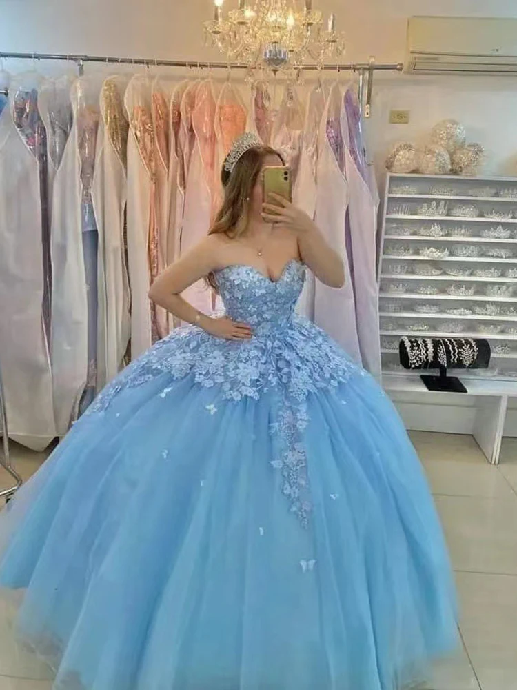 

GUXQD Blue Ball Gown Women Quinceanera Dresses Sweetheart Appliques Prom Birthday Party Gowns Vestido De 15 Anos robes de soirée