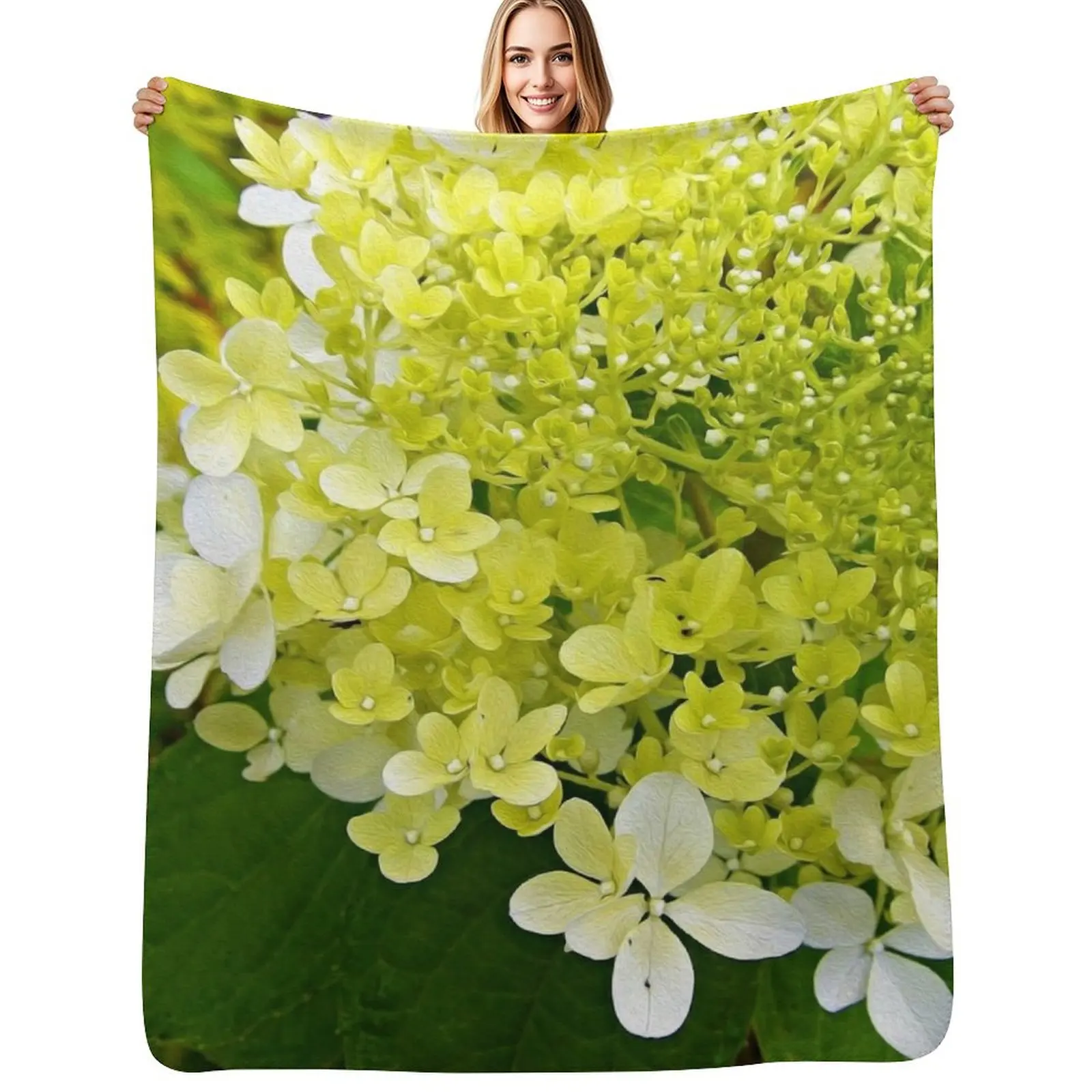 Elegant Chartreuse Green Limelight Hydrangea Macro Throw Blanket Quilt Stuffeds cosplay anime Summer Blankets For Bed Blankets
