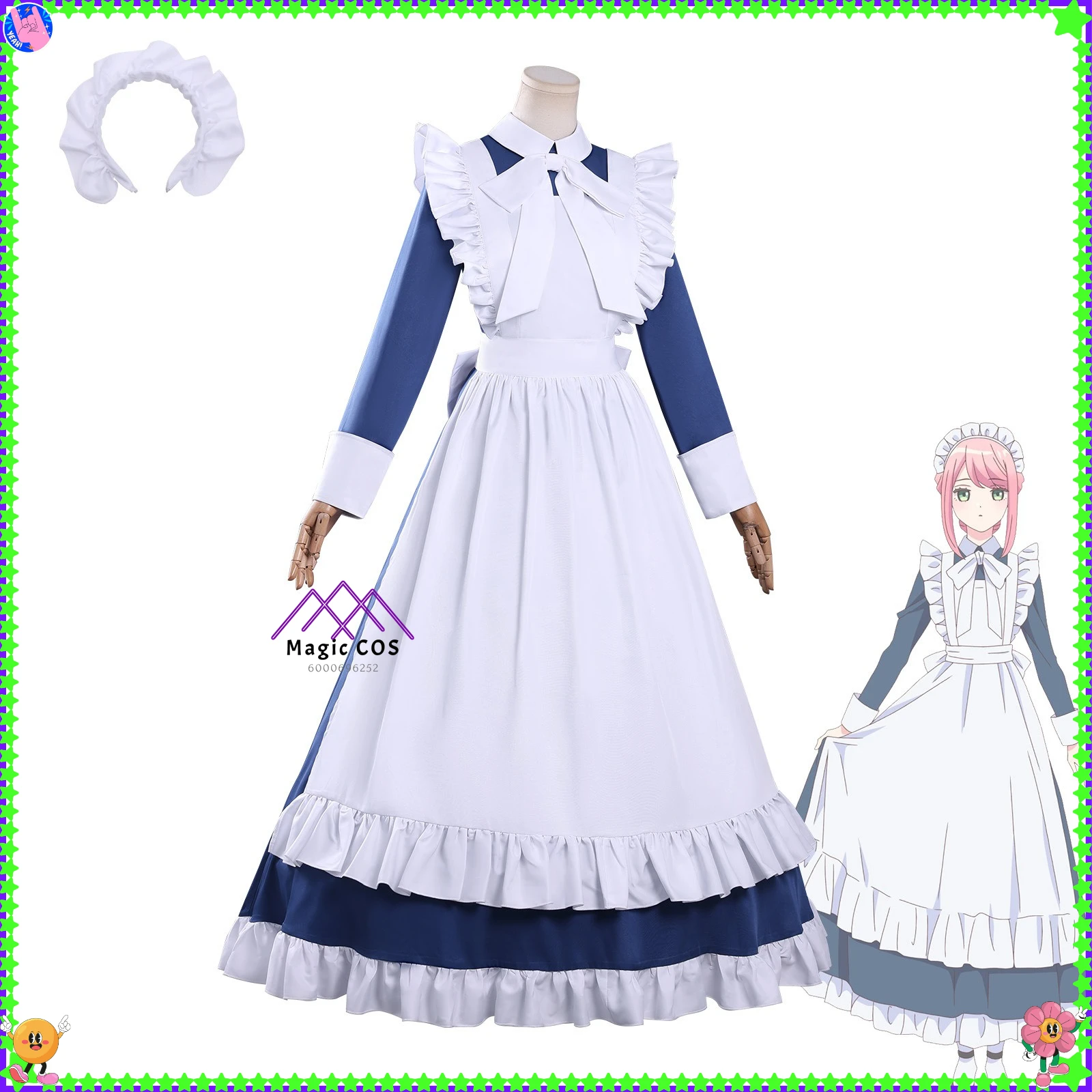 أزياء ماري الميكانيكية التأثيرية أنيمي ماري لعب الأدوار فستان خادمة أزرق وأبيض للنساء بدلات الحفلات الهزلية #1