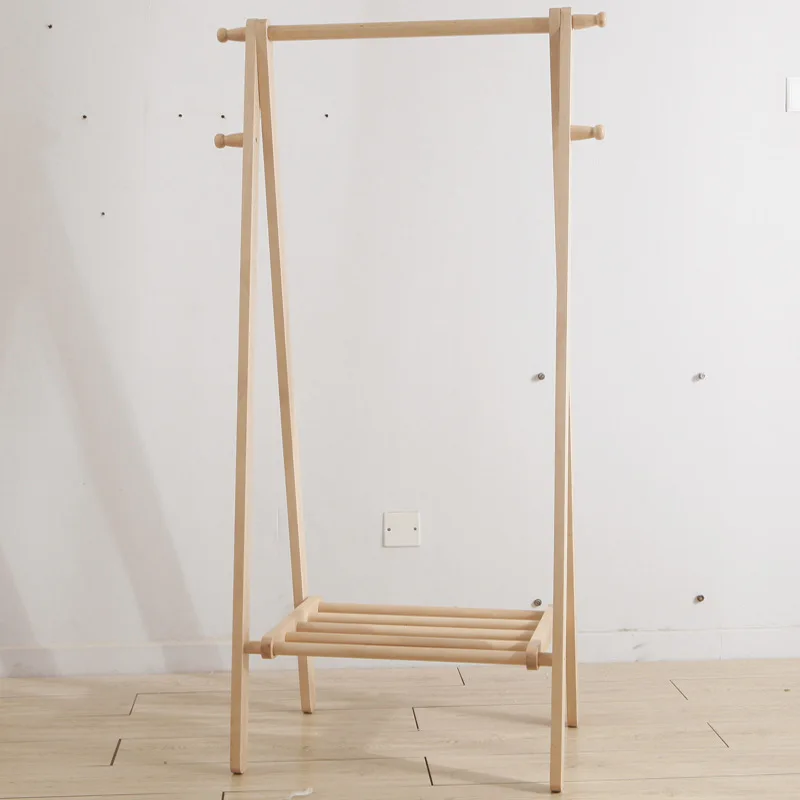 

Solid wood floor coat rack household bedroom space saving foldable creative vertical wood clothes rack