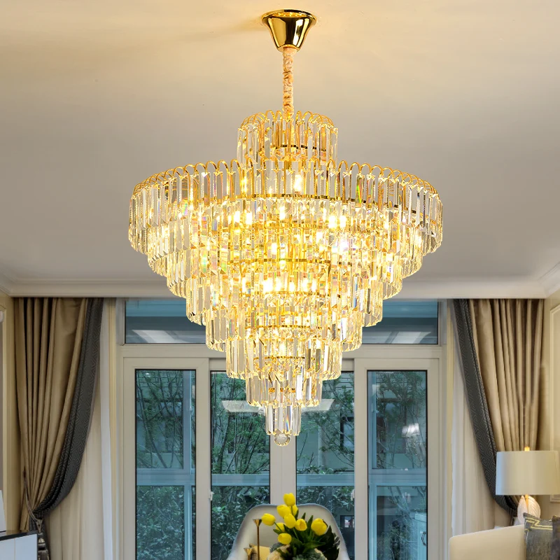 Crystal Gold Chandelier Nordic Crystal Lamp Luxury Villa Hotel Hall Living Room Lights Lustre Led Chandelier Bedroom Home Decor