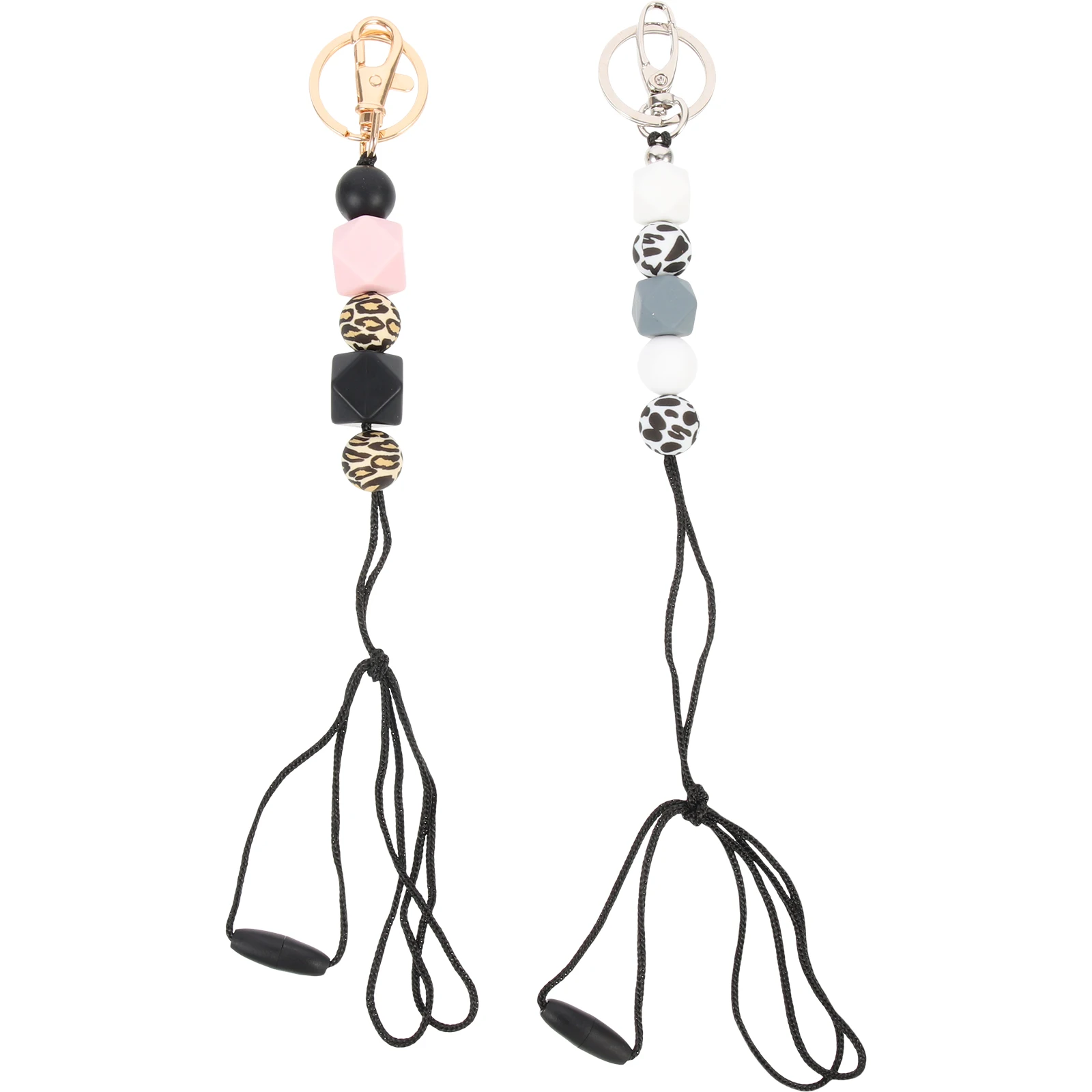 

2pcs Anti-loss Lanyards Keychain Silicone Bead Wrist Strap for Keys Bright Comfortable Multifunctional Stable