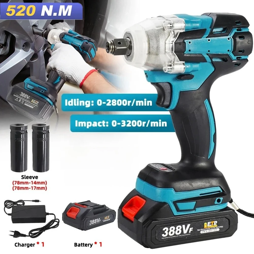 1/2Inch Brushless Cordless Electric Impact Wrench High Torque Rechargeable Screwdriver Power Tool for 18V  Makita Battery