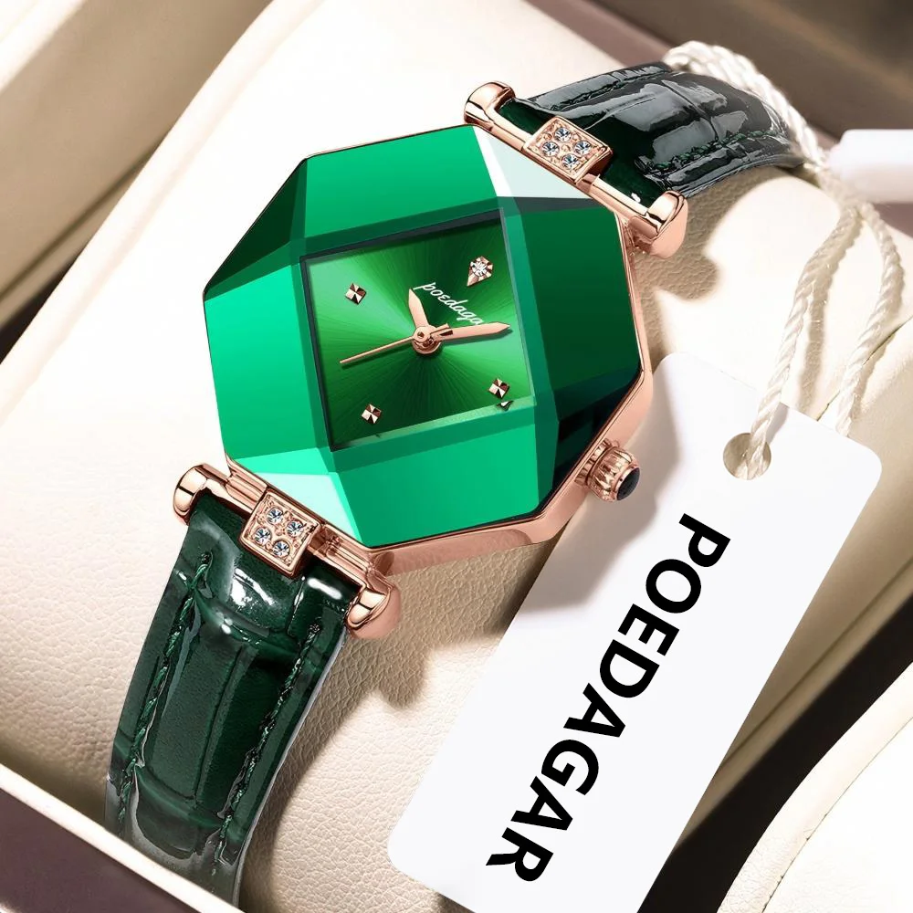 POEDAGAR ساعة نسائية أنيقة فاخرة كوارتز مقاومة للماء من الجلد للسيدات ساعة يد عصرية غير رسمية للنساء هدية Reloj
