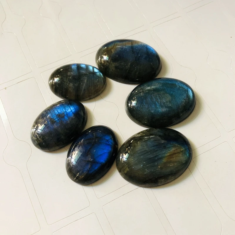 Wholesale 1pcs Blue Flash Rainbow Labradorite Bead Cabochon 18x25mm 22x30mm 30x40mm Oval Gemstone Cabochon Ring Face