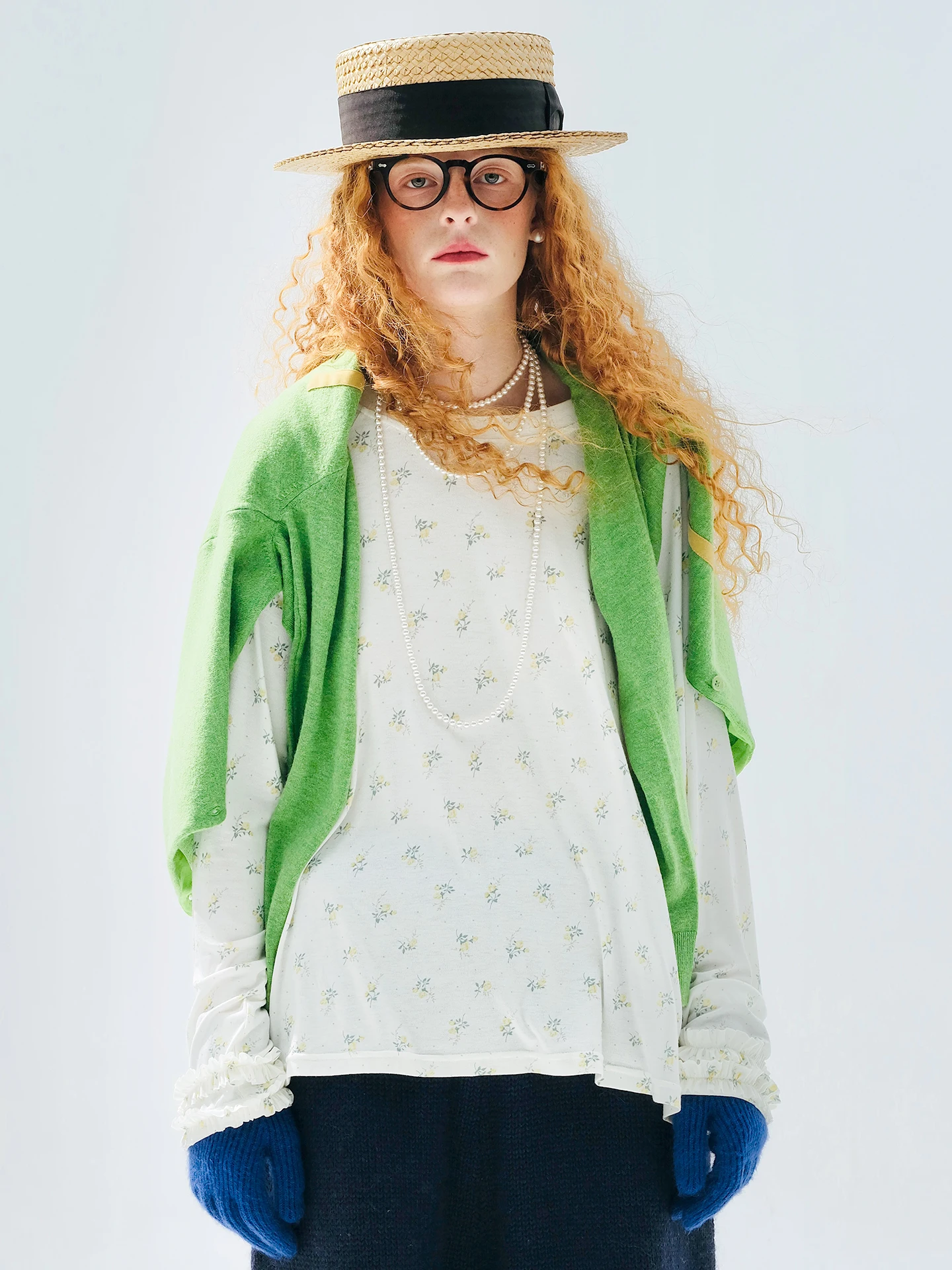 Wit T-shirt met lange mouwen - imakokoni 2025 Herfst Veelzijdige bloemenprint Artistiek Casual Ruches Innerlijke herfsttop 255262