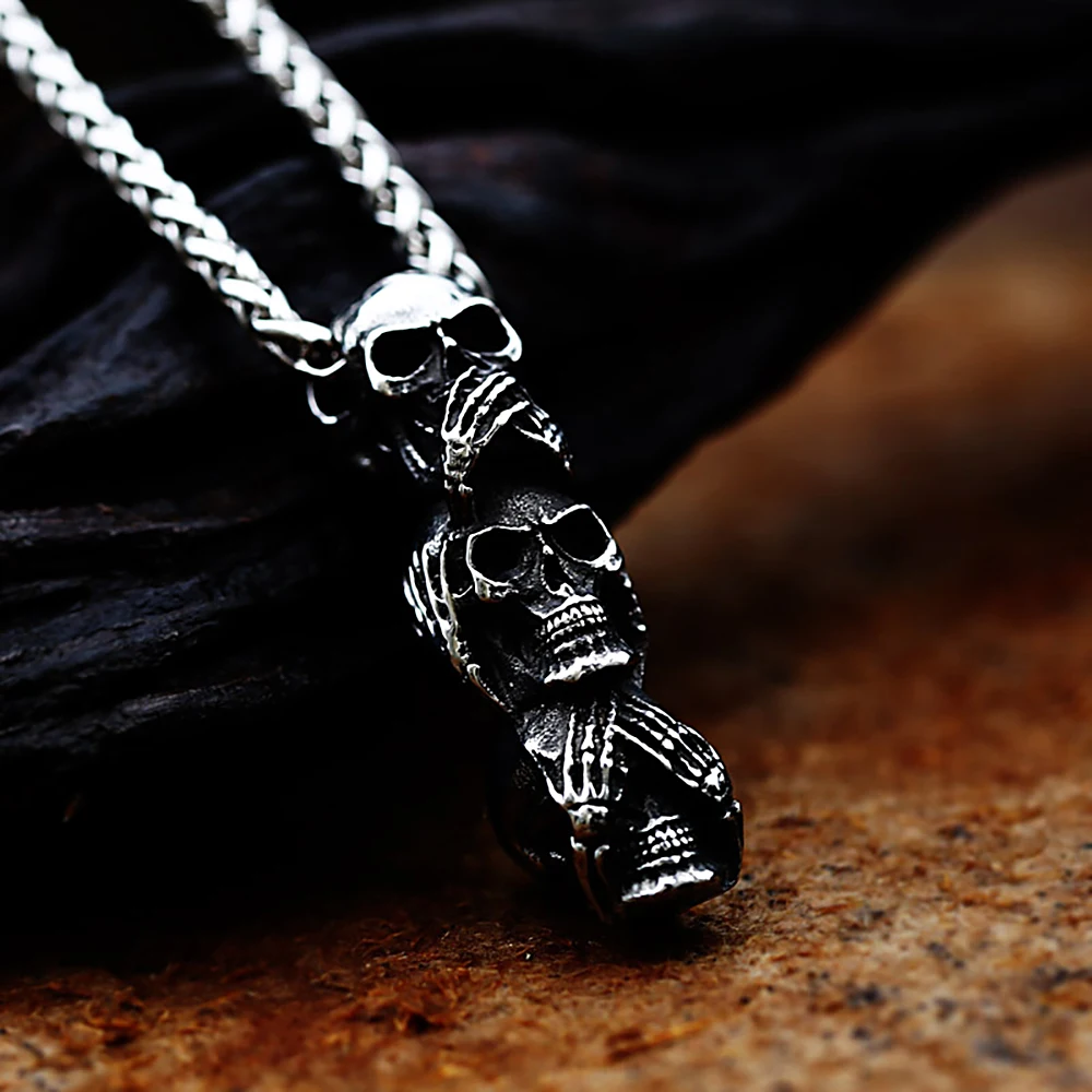 Vintage Unique Stainless Steel Black Skull Pendant Necklace For Men Women Gothic Punk Biker Fashion Jewelry Gifts Dropshipping