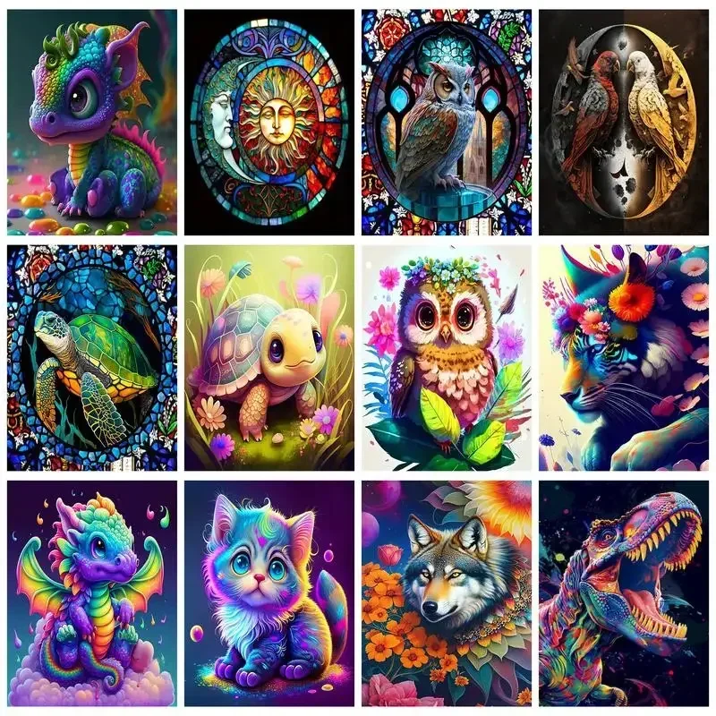 PhotoCustom Paint By Numbers Kits Dinosaur Animals Painting With Numbers On Canvas Draw Painting Diy Home Decor