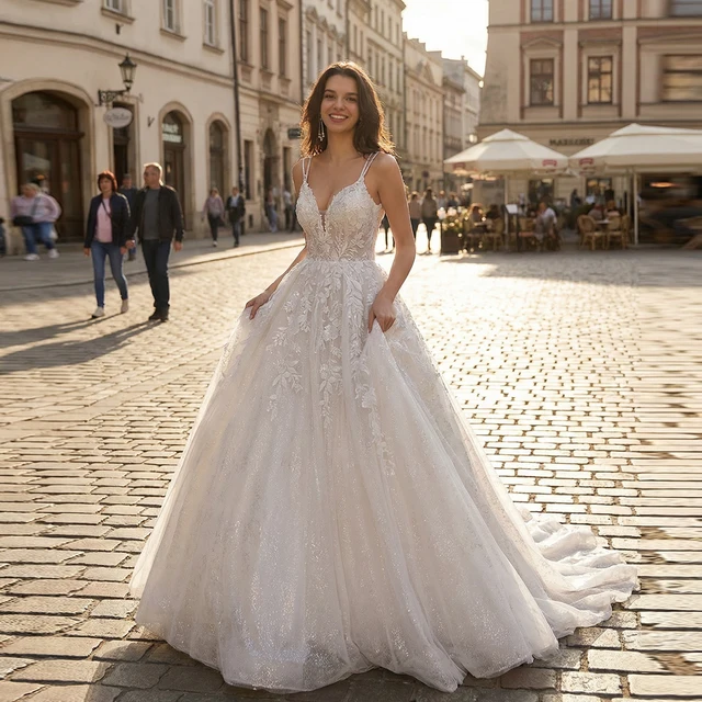 BEPEITHY Customizd V Neck Princess Wedding Dresses For Women 2026 Plus Size Bride Glitter Ball Gown Bridal Vestidos De Novia
