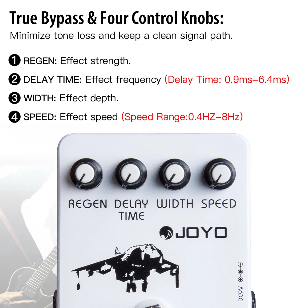 JOYO JF-07 CLASSIC FLANGER Guitar Pedal Metallic Flanger Sounds & Rapid Tremulous Vibrato Reminds of the 70's Rock