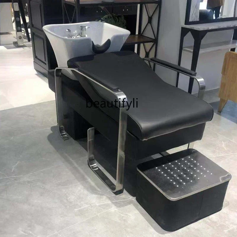 

Hair Salon Barber Shop Shampoo Chair Stainless Steel Half Lying Lying Completely Flushing Bed Ceramic Basin