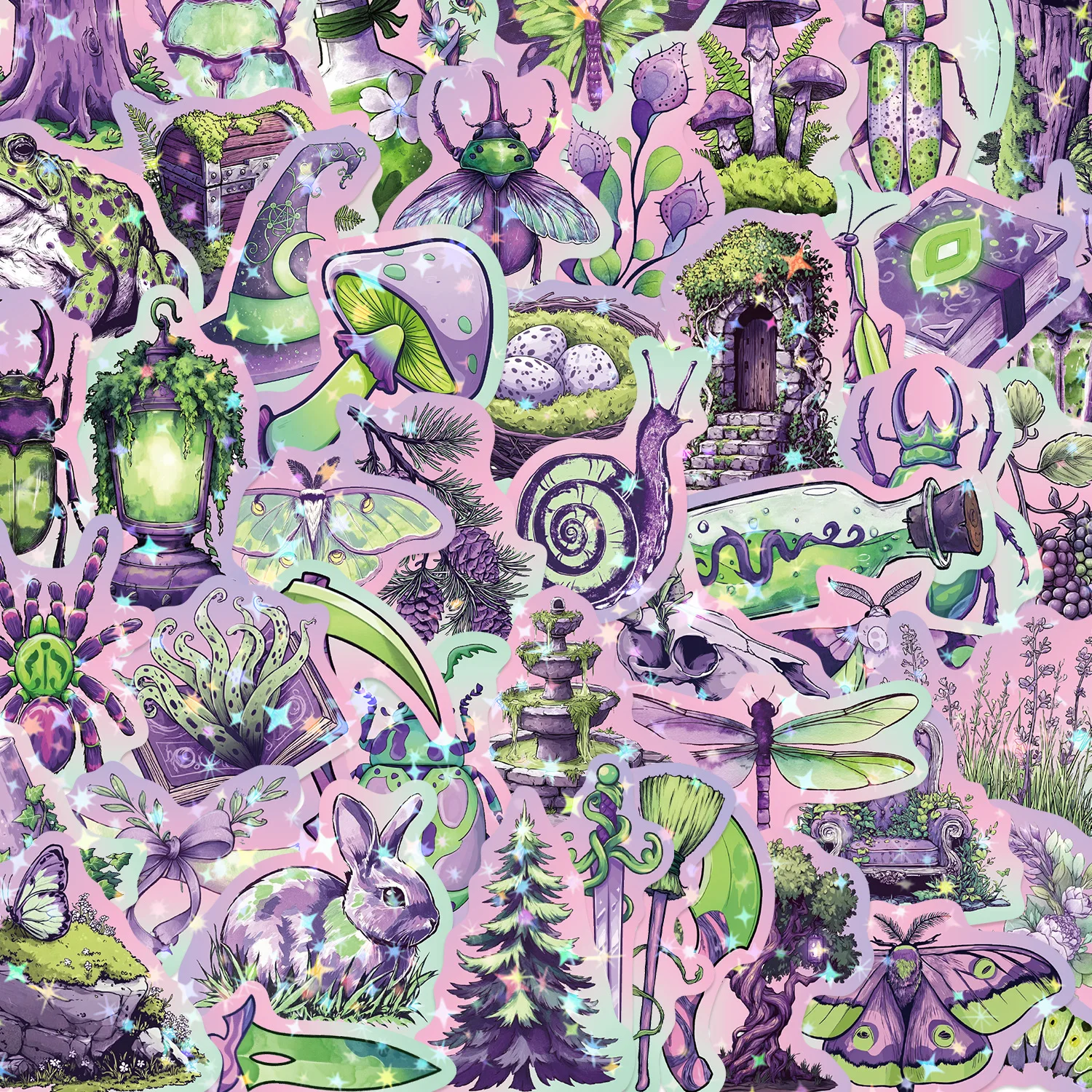 50PCS Enchanted Forest Witchy Stickers Mystical Insect Mushroom Waterproof Decals For Laptop Water Bottle Scrapbook DIY Decor