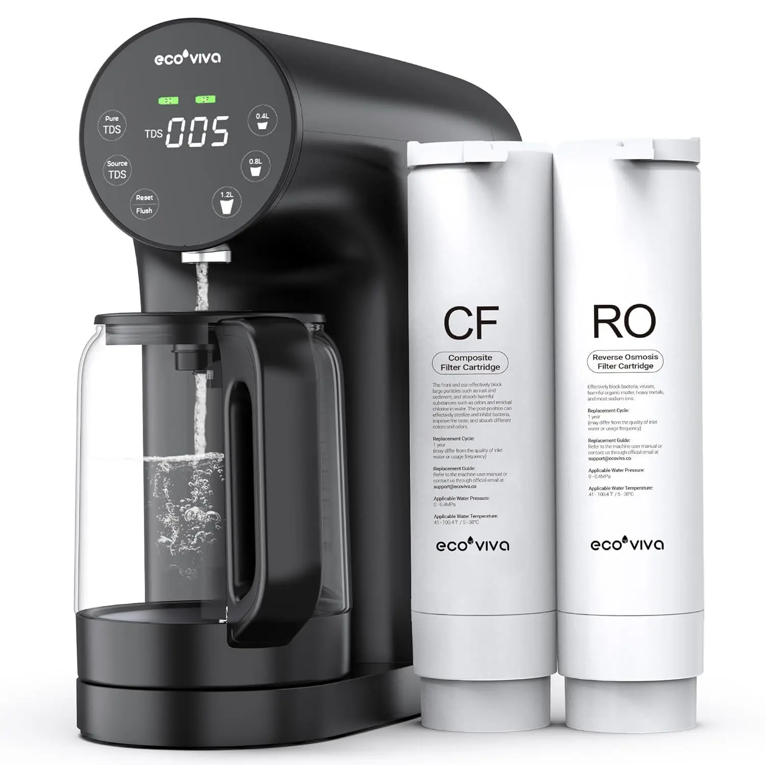 Reverse Osmosis System RO Water Filter, 5-Stage Filtration, Real-time TDS Monitor, 3:1 Pure to Drain