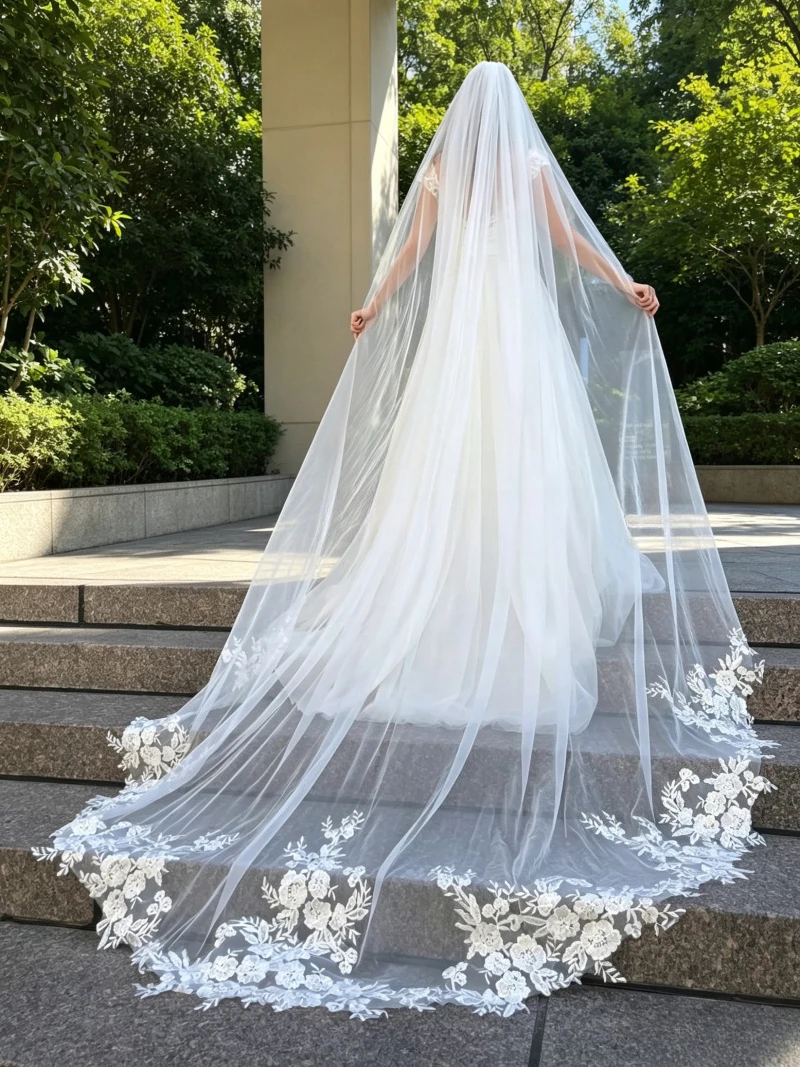 Wedding Accessories White Ivory Cathedral Wedding Veil Long Lace Veil Bridal Veil Handmade Custom Length