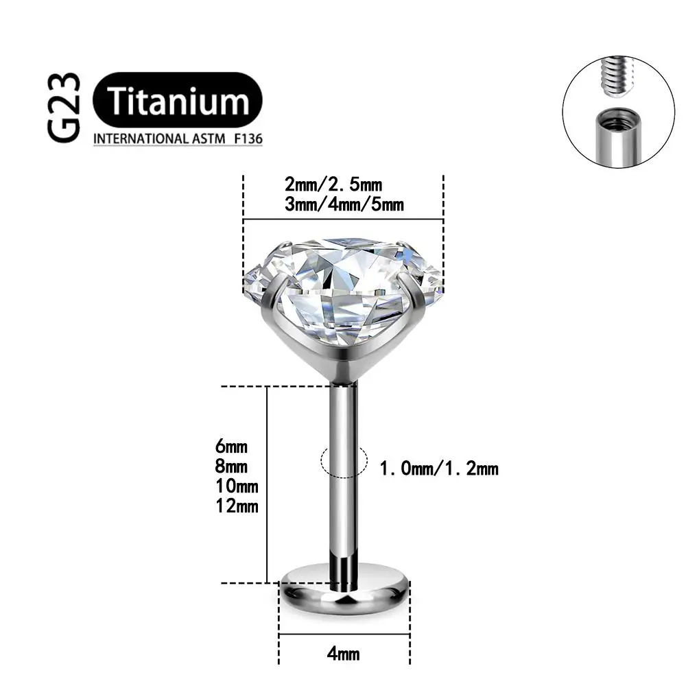ASTM F136 تيتانيوم 2/3/4 مللي متر تشيكوسلوفاكيا Labret مسمار 16 جرام الزنمة اللولب كراكبين شيلب فلاتباك Oorlel ثقب ليكام سيراادين ﻿
