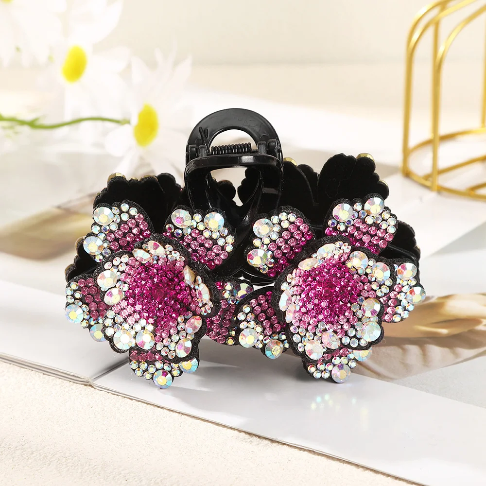 Retro Large Flower Rhinestone Hair Claw Women Flower Hairpin Girl Headdress Ornament Styling Tools Fashion Hair Accessories