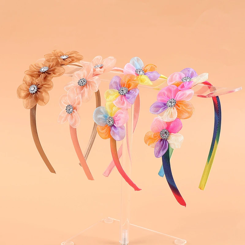 Красочные обручи для волос ручной работы с цветочным узором для девочек, головные уборы, повязка на голову со стразами для девочек, аксессуары для волос, танцевальная вечеринка принцессы, милые диадемы