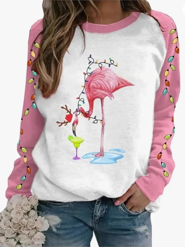 2025 New Casual Fashion O Neck Sweatshirt Spring Autumn Print Loose Clubwear Party Pullovers Hoodie Womens Clothing