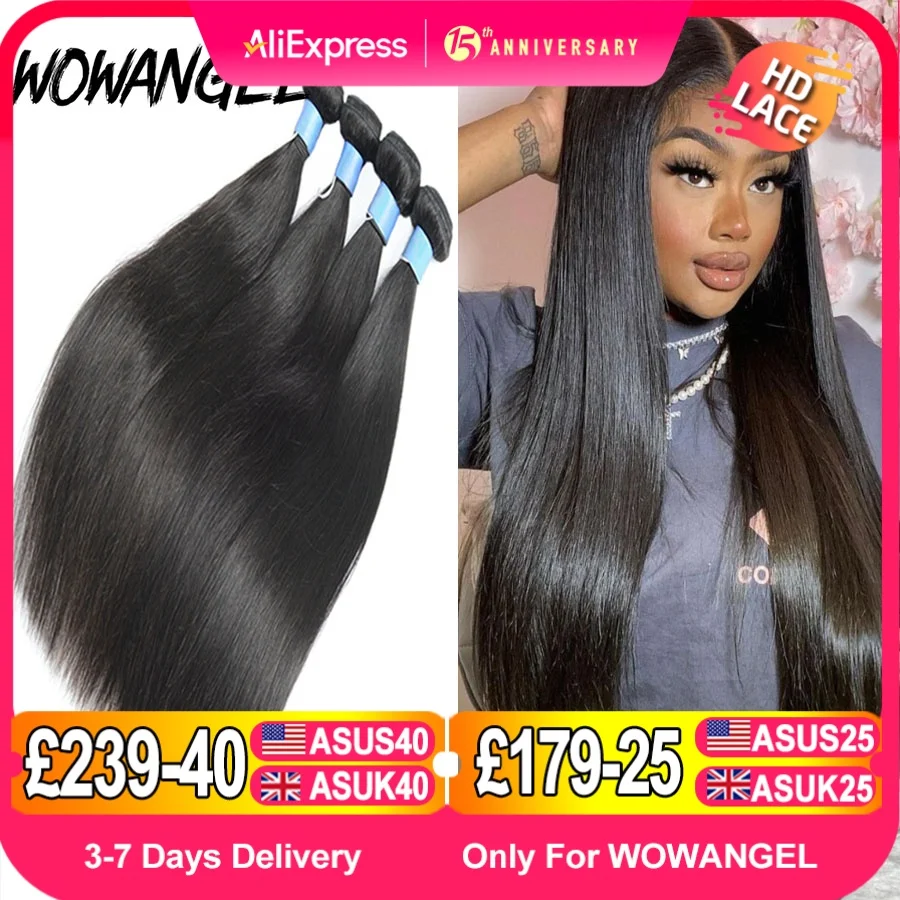 Wow Angel Straight 28 30 Inch Remy Brazilian Human Hair Bundles 100% Silky Hair 3/4 pieces Human Hair Extensions Virgin Hair