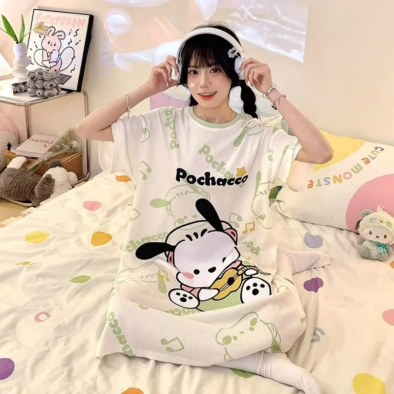 New Summer Kulomi Cartoon Series Pattern Girl Short Sleeve Dress Big Eared Dog Melody KID/Adult Cute Loose Casual Dress