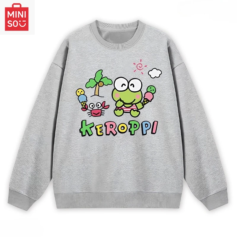 

MINISO collaboration Kero Kero Keroppi printed sweatshirt long-sleeved loose cartoonish and casual for both men and women