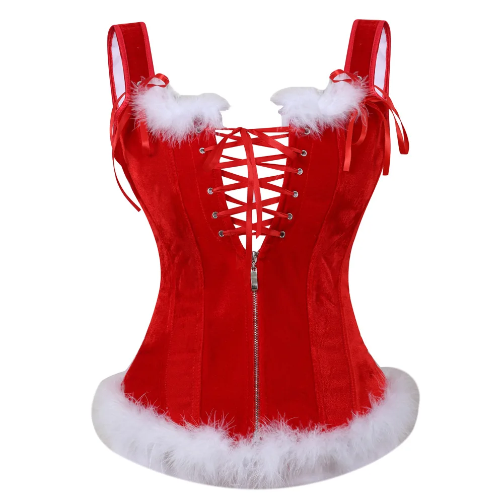 

Christmas Corset Tops for Women Lace-up Corselet with Feather Party Outfits Lingerie Body Shaper Sexy Bustier Shapewear Tank Top