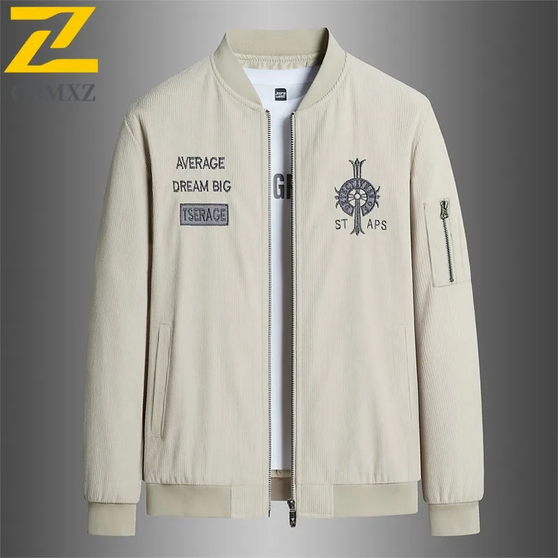 

COMXZ Autumn Mens Baseball Jacket Casual Solid Color Printed Embroidery Windproof Coat Outdoor Streetwear Trendy Windbreaker
