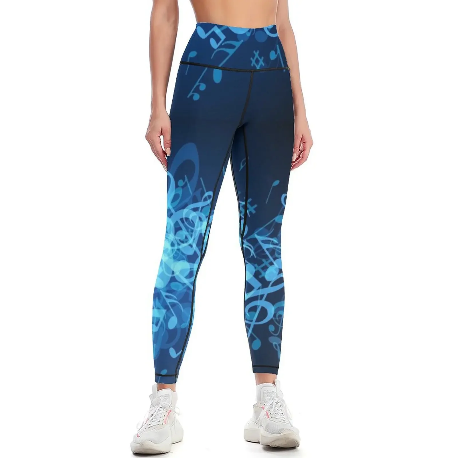 Blue Glow Music Notes Leggings sports tennis for fitness set gym Women's push up Womens Leggings