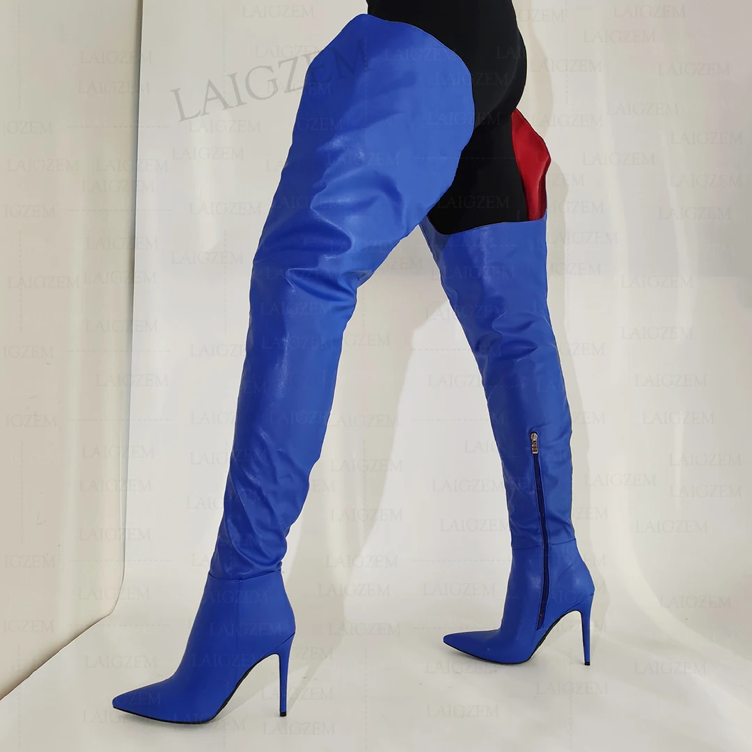 ZHIMA Women Thigh High Boots Sexy Pointed Toe Thin High Heels Side Zip Boots Over Knee Ladies Shoes Woman Plus Size 38 43 45 47 image 4