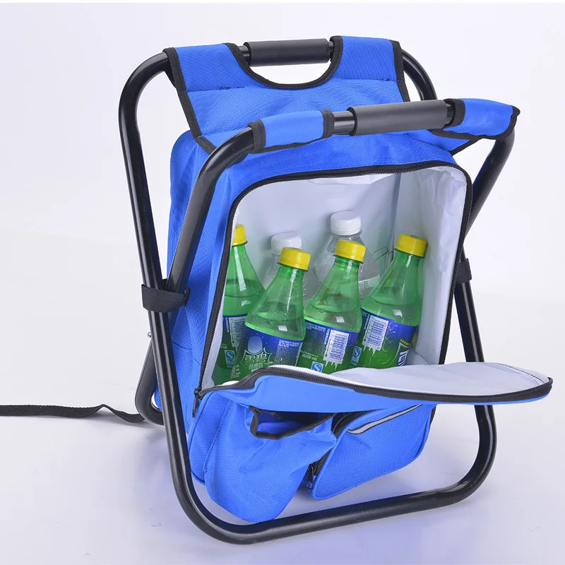 Foldable Fishing Chair with Cooler Bag, Multifunctional, Outdoor Camping, Barbecue, Portable, Ice Pack