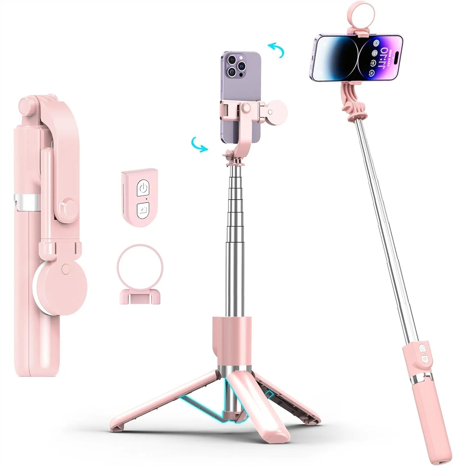 

Selfie Stick With Rechargeable Remote And Light, Tripod For Phone, Portable Cell Phone Stand For Video Recording, Extendable Vlogging Filming Accessories