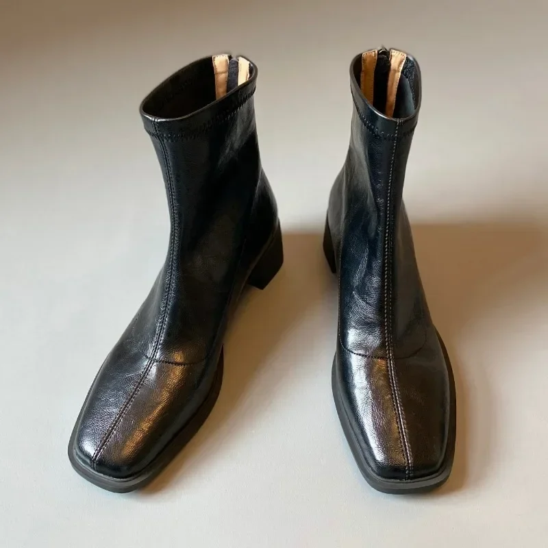 Ladies Shoes 2024 High Quality Mid-Calf Women's Boots Fashion Back Zip Office and Career Hot Sale Square Heel Shoes for Women image 4
