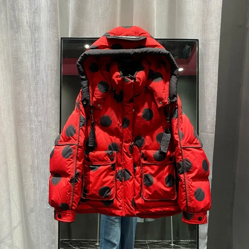 Women's New Winter Thickened and Thin White Duck Down Jacket Korean Version of Fashion Printed Polka Dot Polka Dot Down Jacket
