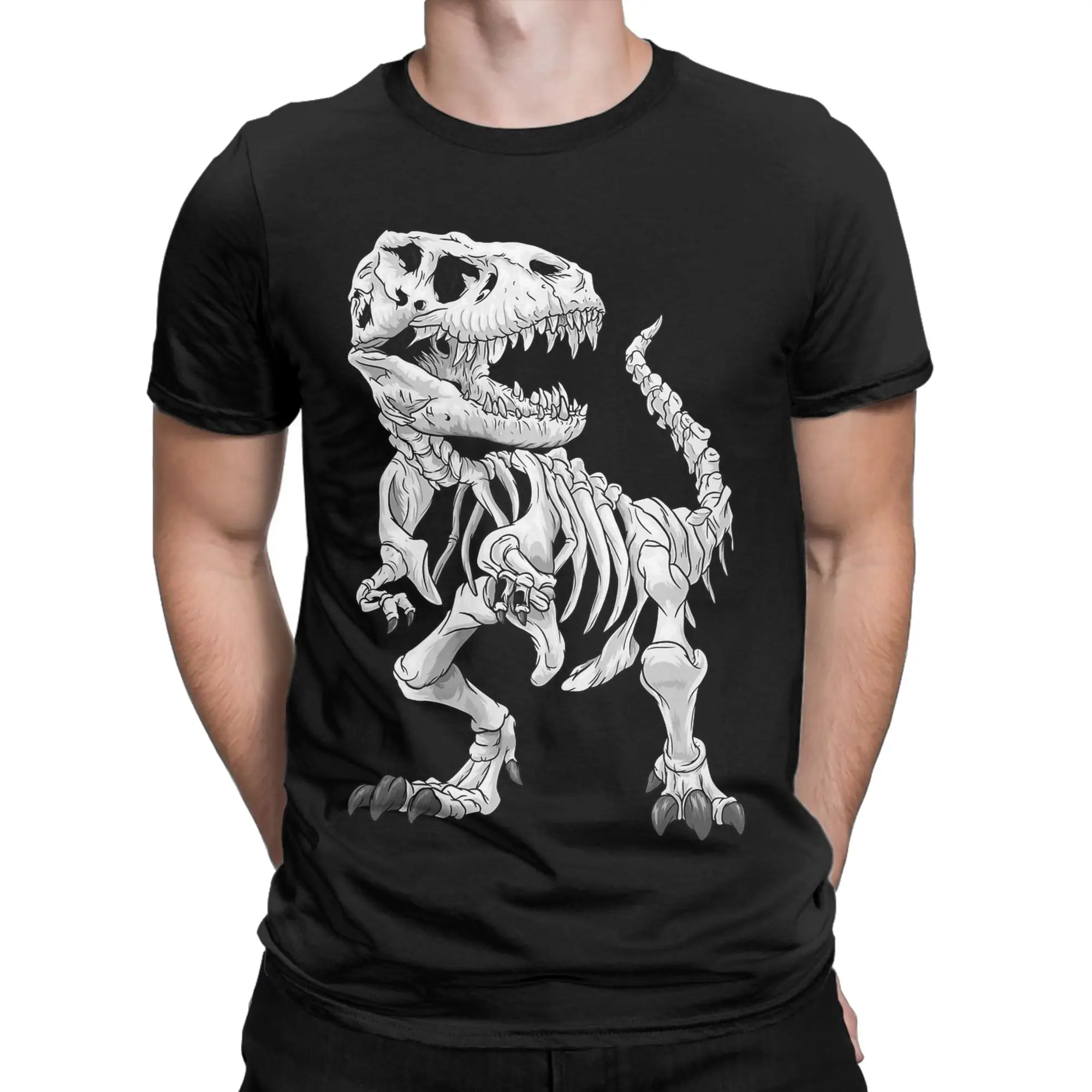 Men T-Shirt T-Rex Skeleton Dino bones Dinosaur Casual Cotton Tees Short Sleeve  T Shirts Round Collar Tops Plus Size
