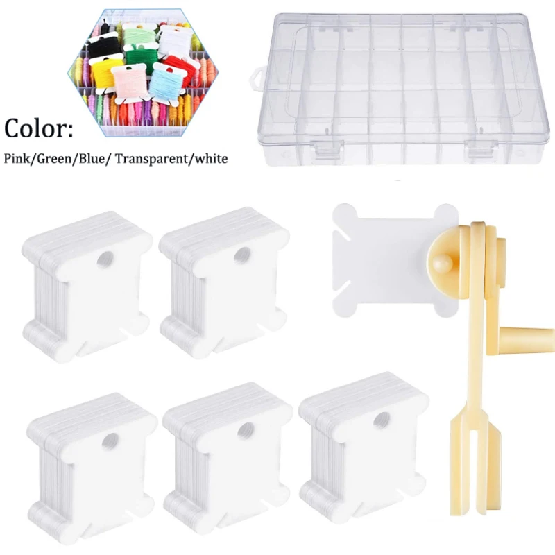 36Grids Plastic Embroidery Floss Organizer Box &50-100 Floss Bobbins &15pcs Floss Number Stickers for Embroidery Sewing Storage