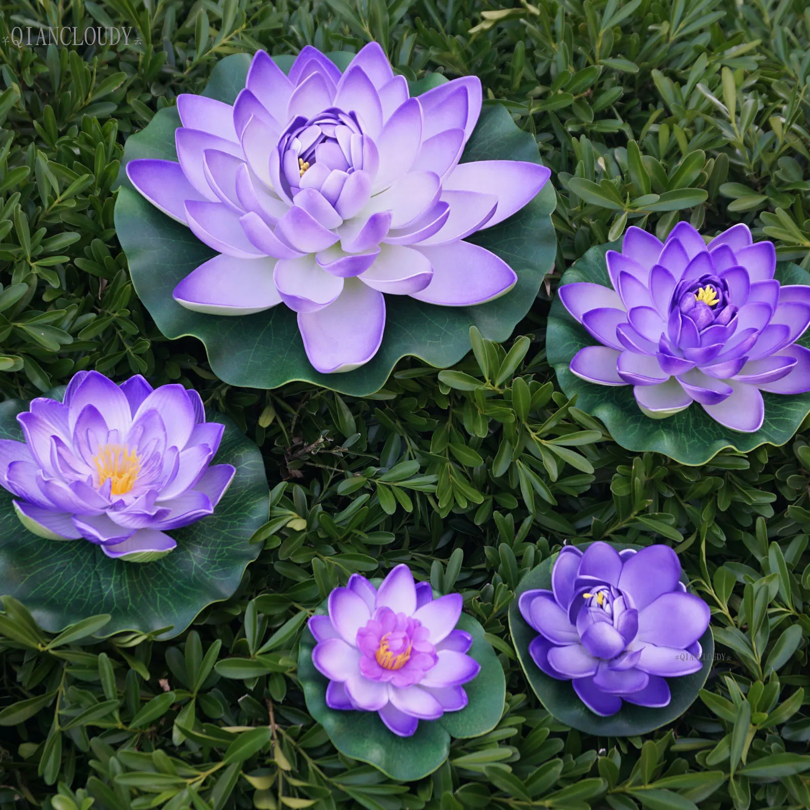 QIANCLOUDY Purple Wedding Christmas Foam Lotus Artificial Flowers Water Lily Leaf Swimming Pond Decoration D24 The New Listing