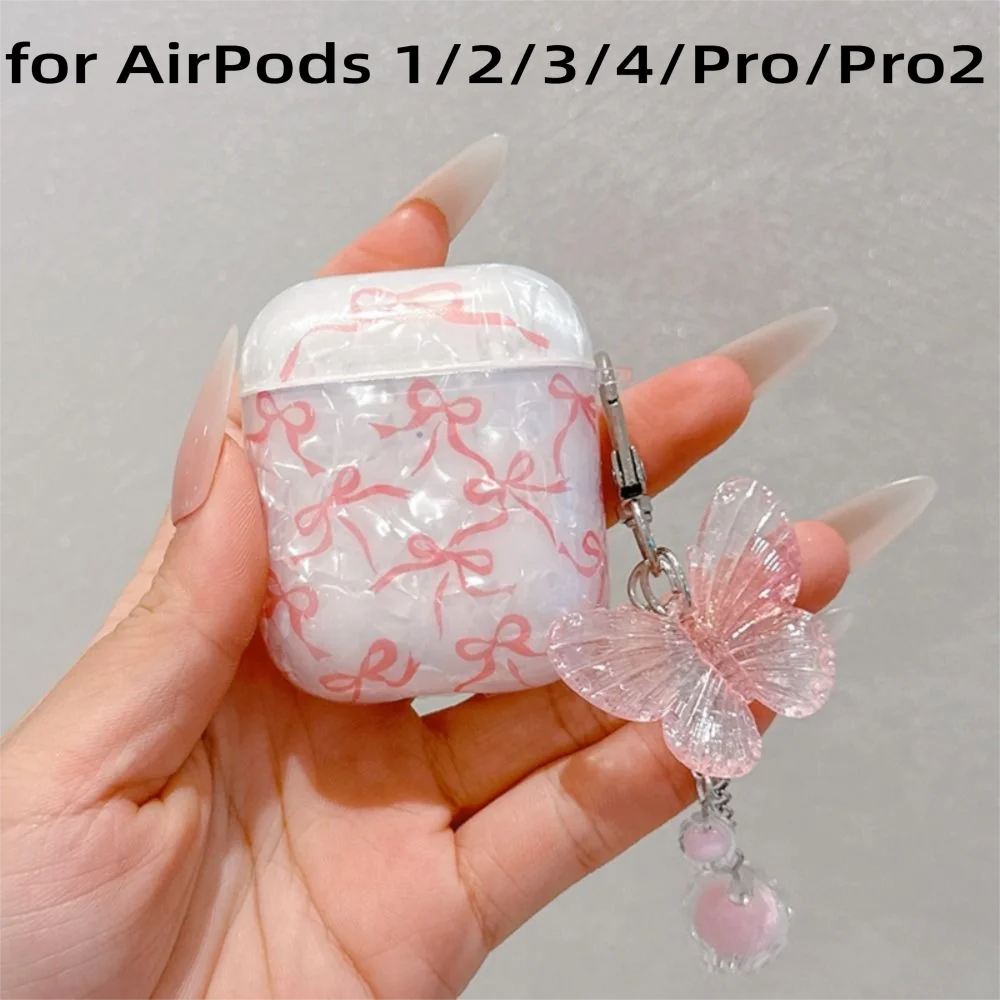 Shell gemusterte Schleife Kopfhörerhülle TPU mit hängender Kopfhörer-Schutzhülle Klare Gehäuseschale für AirPods 1/2/3/4/Pro/Pro2