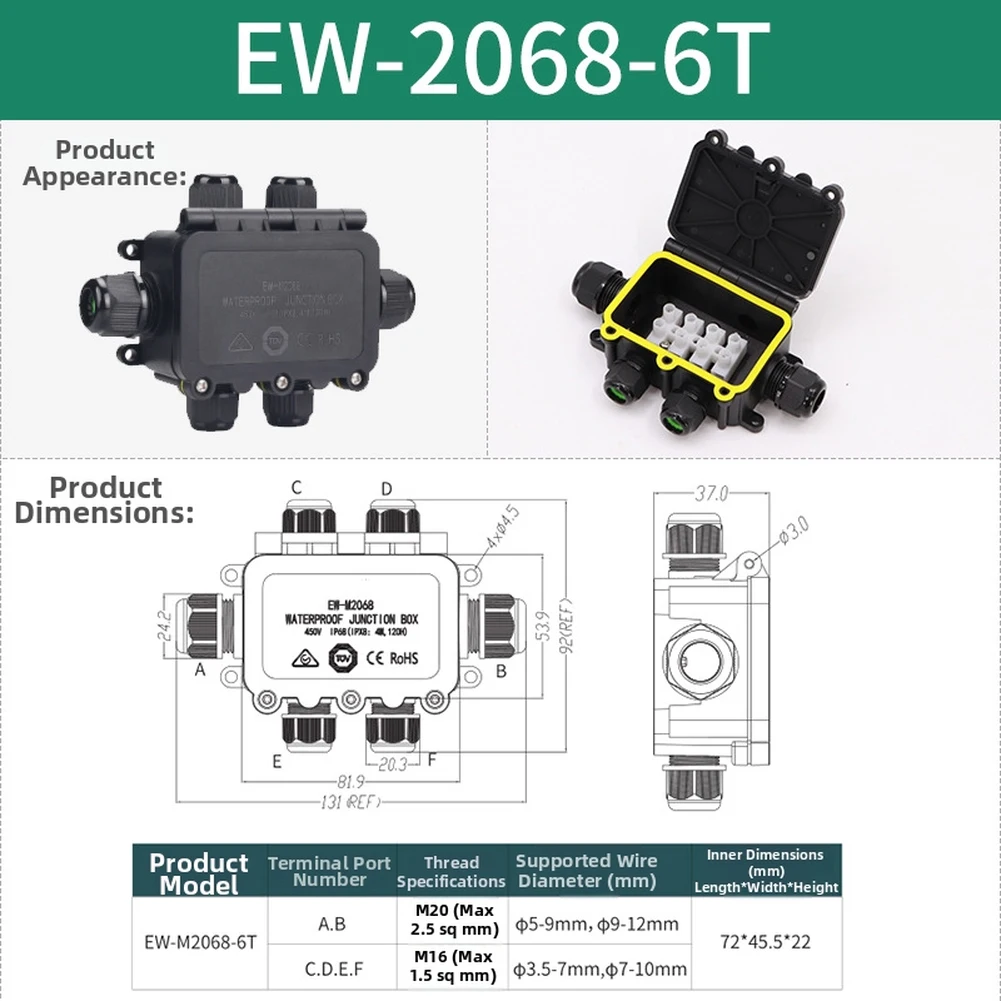 EW-2068-2T 2pcs Weather Resistant Junction Box for External Distribution Applications Including Wet Dusty or Buried Environments