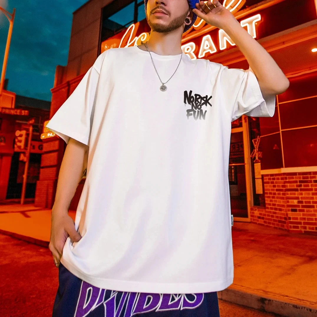 Family Matching T‑Shirt No Risk No Fun Dripping Gradient Graffiti Back Print Motivational Small Slogan Street Short Sleeve Tee