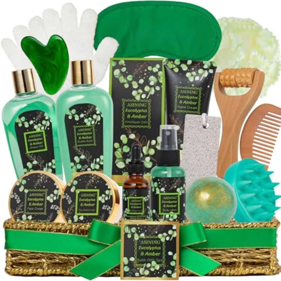 

Подарочный набор из 19 предметов ко Дню матери для женщин, премиальный подарочный набор для ванны с эвкалиптом и амброй для мужчин – СПА-набор, набор для ухода за кожей лица, на день рождения