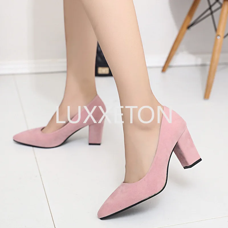 Women High Heels Summer New Fashion Light Solid Color Suede Red High Heels Fashion Versatile Wear Resistant Pointed Toe Women