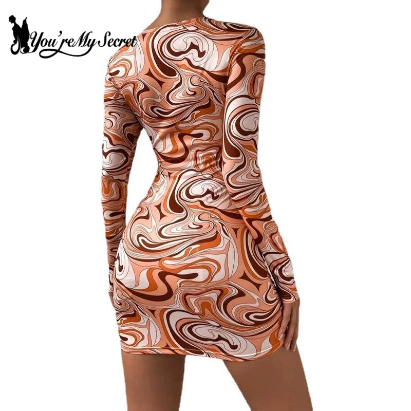 Women Sexy Long Sleeve Leopard Print Hollow Out Slim Cut Out Backless Party Mini Dress Vestidos 2024 Summer