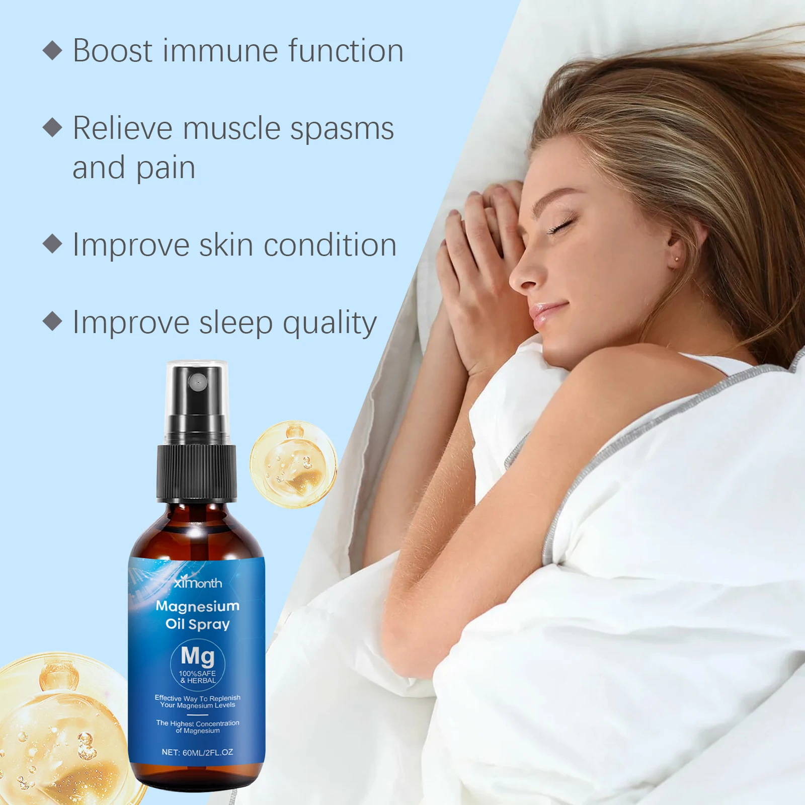 Essential Oil Magnesium Spray Relieves Muscle Body Pain Smoothes Softens Skin Magnesium Oil Spray Relaxation Better Sleep Care view 5