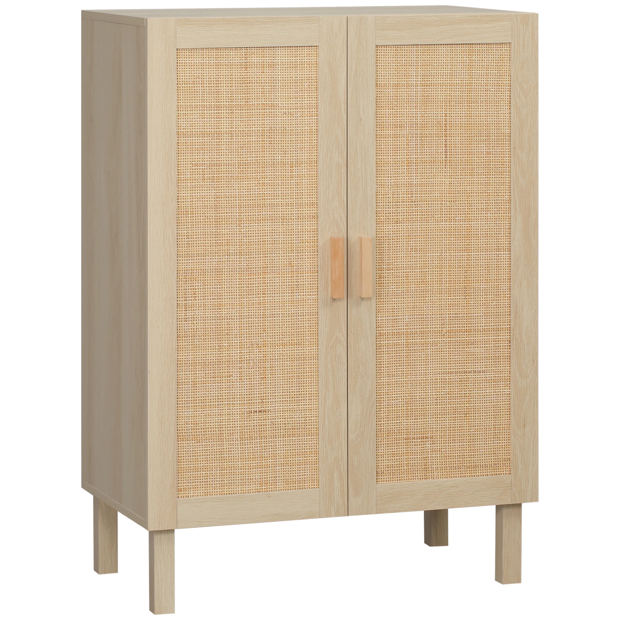 HOMCOM Living Room Cabinet with 2 Grid Doors and Shelves Adjustable Living Room for Office Living Room Studio Bedroom Cannage Style Anti-roll 73x41x102 cm Natural