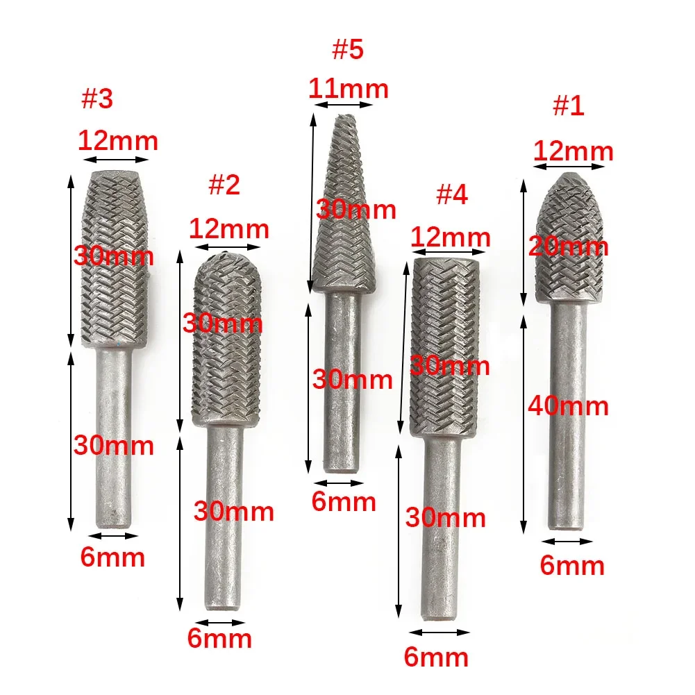 5pcs 6mm Metal Cutter Drill Bits Rotary Bits Rasp For Steel Grinding Carving Rotary Rasp For Use In Milling Filing Shaping