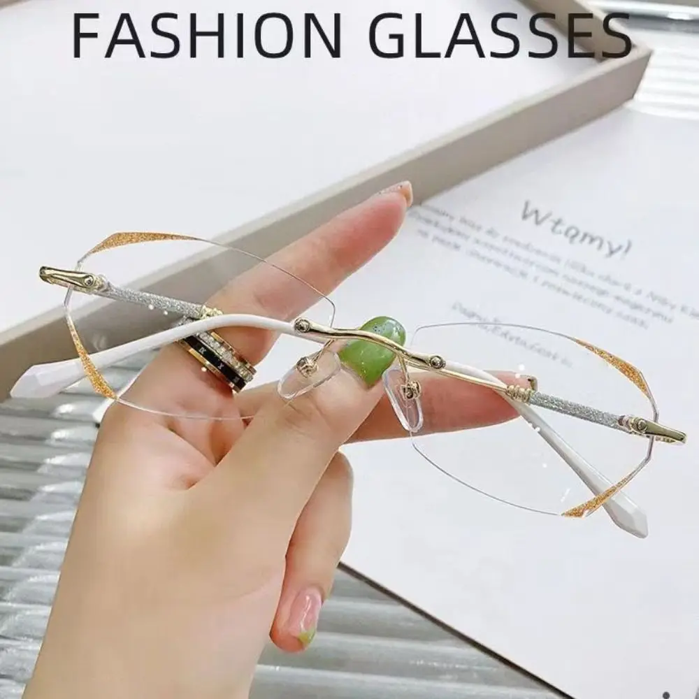 

Anti-Blue Light Reading Glasses Transparent Frame Fine Sparkling Frameless Eyeglasses Street Photos Decoration