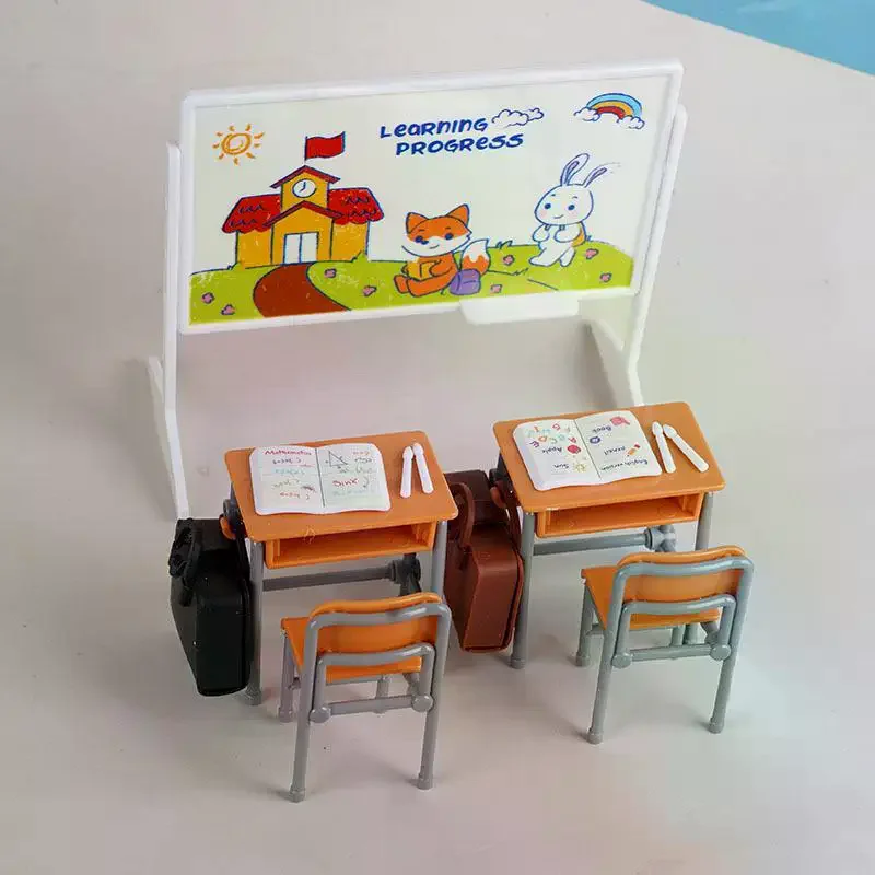 1:12 Poppenhuis Miniatuur Simulatie Klaslokaal Bureau Schoolbord Boekentas Meubels Thuis Model Decor Speelgoed Poppenhuis Accessoires