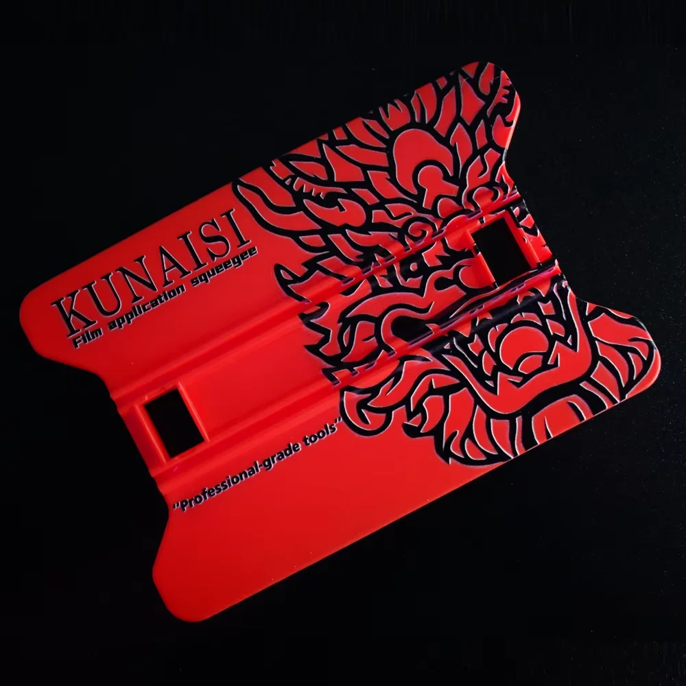 Red KUNAISI Lion Pattern Squeegee Professional Car Wrap Tool PPF Vinyl Film Scraper Window Tinting Bubble Removal Spatula